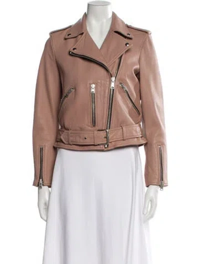 Pre-owned Allsaints Leather Biker Jacket In Pink