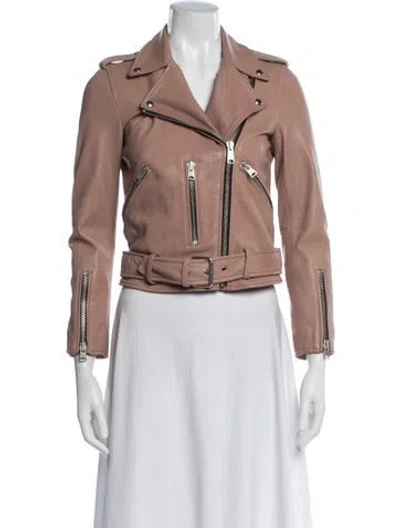 Pre-owned Allsaints Leather Biker Jacket In Pink
