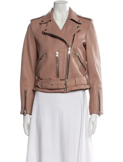 Pre-owned Allsaints Leather Biker Jacket In Pink