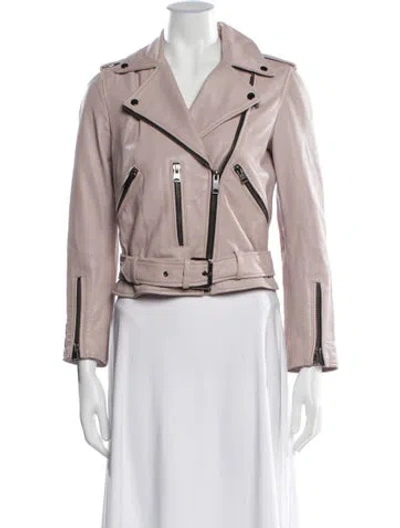 Pre-owned Allsaints Leather Biker Jacket In Purple