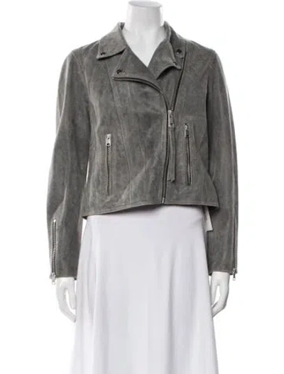 Pre-owned Allsaints Leather Biker Jacket W/ Tags In Gray