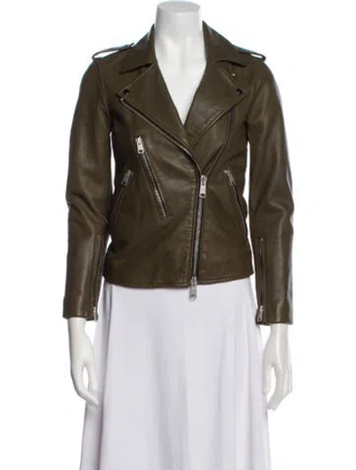 Pre-owned Allsaints Leather Biker Jacket W/ Tags In Green