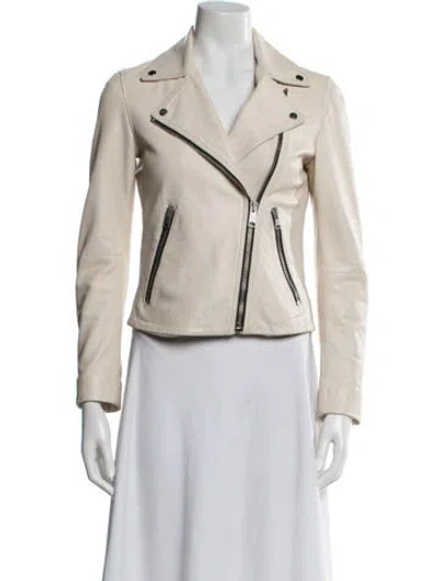Pre-owned Allsaints Leather Biker Jacket In White