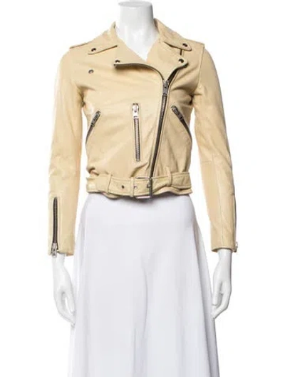 Pre-owned Allsaints Leather Biker Jacket In Yellow