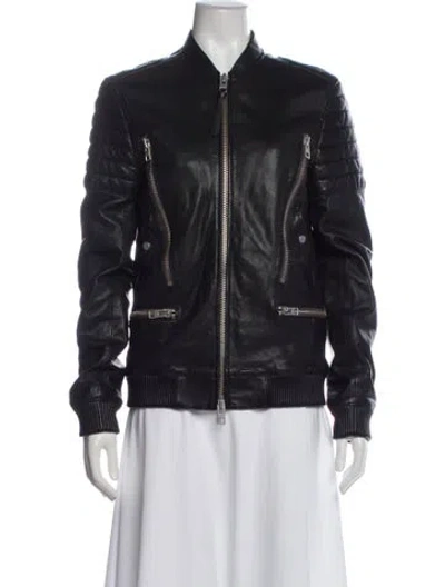 Pre-owned Allsaints Leather Bomber Jacket In Black