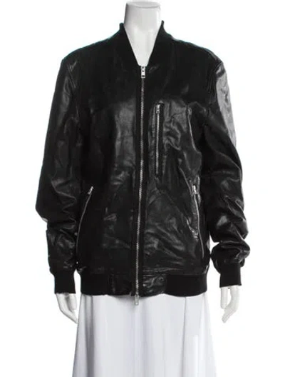 Pre-owned Allsaints Leather Bomber Jacket In Black