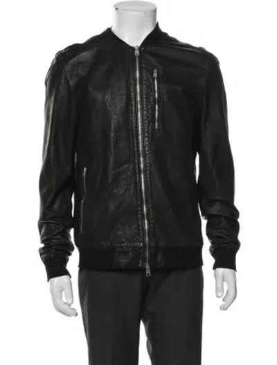Pre-owned Allsaints Leather Bomber Jacket In Black