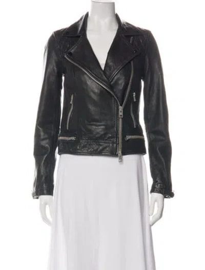 Pre-owned Allsaints Leather Bomber Jacket In Black
