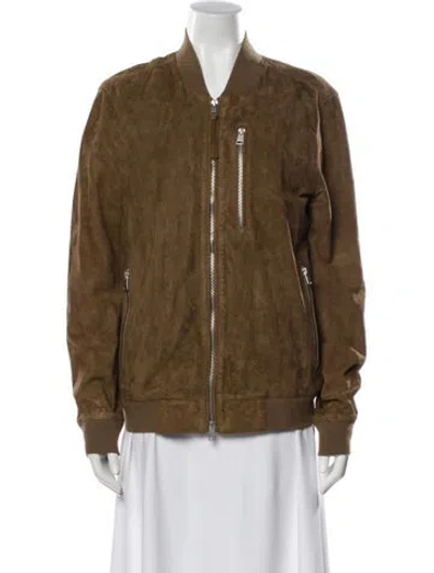 Pre-owned Allsaints Leather Bomber Jacket In Brown