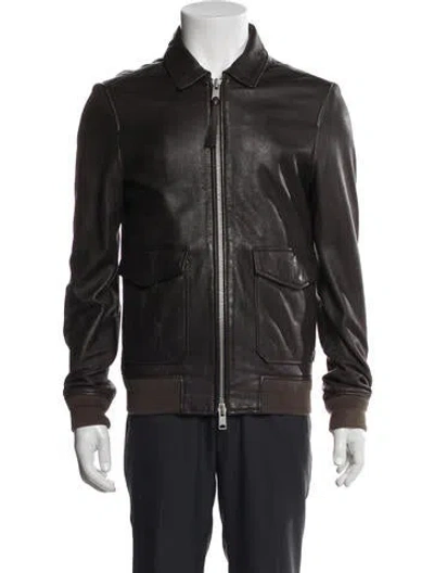 Pre-owned Allsaints Leather Bomber Jacket In Brown