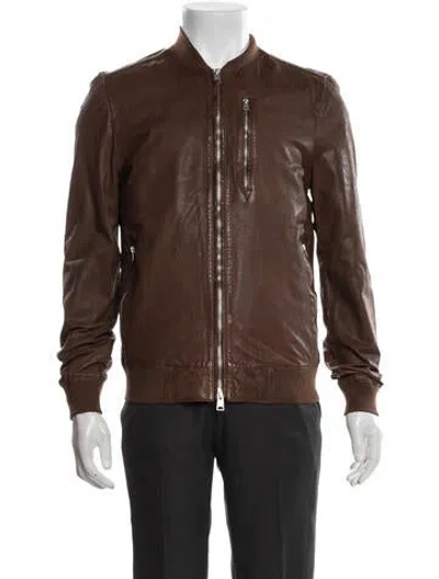 Pre-owned Allsaints Leather Bomber Jacket In Brown