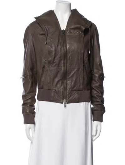 Pre-owned Allsaints Leather Bomber Jacket In Brown