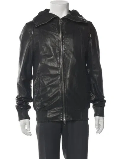 Pre-owned Allsaints Leather Bomber Jacket In Gray