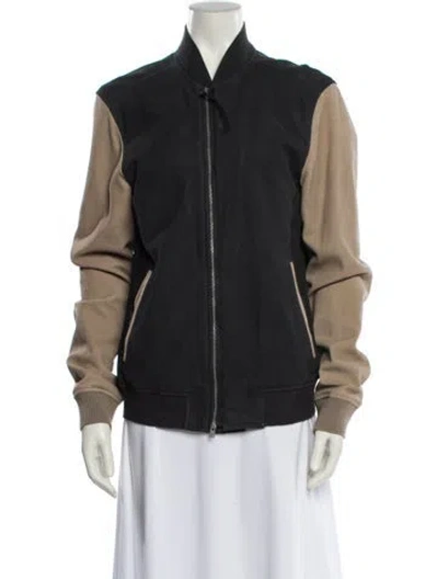 Pre-owned Allsaints Leather Bomber Jacket In Gray