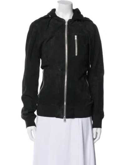 Pre-owned Allsaints Leather Bomber Jacket In Green