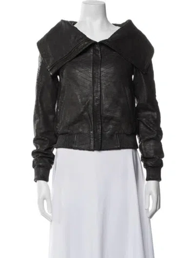 Pre-owned Allsaints Leather Bomber Jacket In Grey