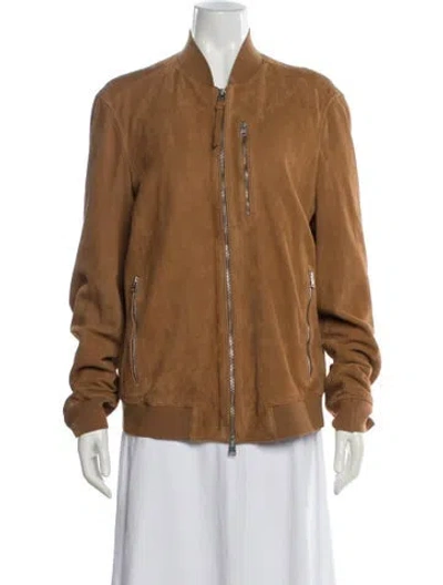 Pre-owned Allsaints Leather Bomber Jacket In Neutral