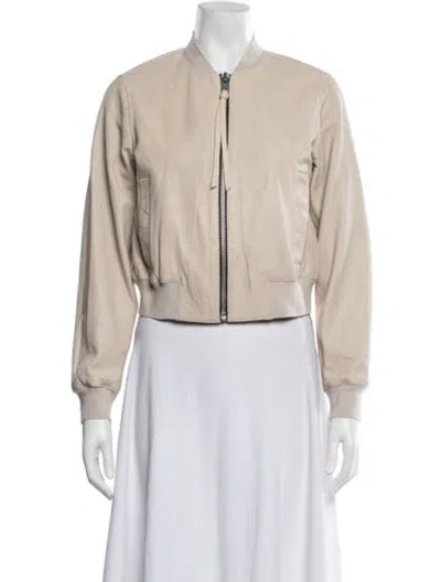 Pre-owned Allsaints Leather Bomber Jacket In Neutrals