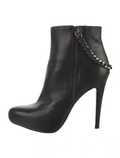 Pre-owned Allsaints Leather Chain-link Accents Boots In Black