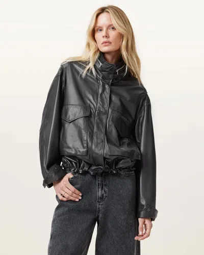 Allsaints Leather Clay Cropped Leather Jacket In Black