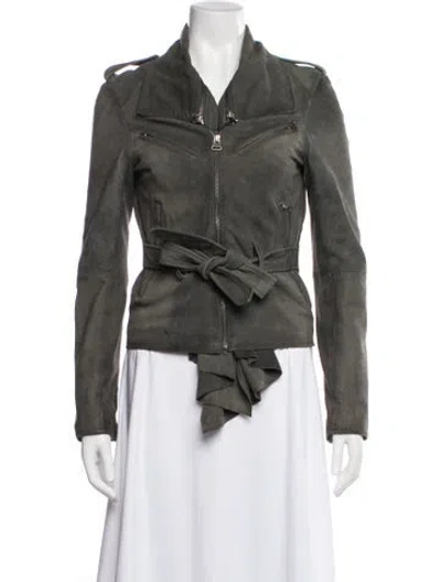 Pre-owned Allsaints Leather Coat In Green