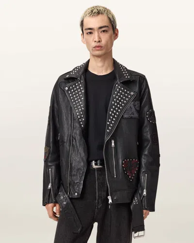 Allsaints Leather Cole Leather Biker Jacket In Black