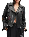 Allsaints College Stud Detail Leather Biker Jacket In Black