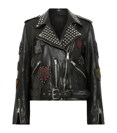 Allsaints Leather College Biker Jacket In Black