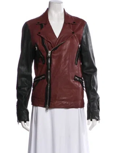 Pre-owned Allsaints Leather Colorblock Pattern Biker Jacket In Multi