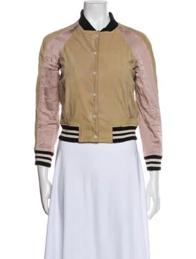 Pre-owned Allsaints Leather Colorblock Pattern Bomber Jacket In Neutral