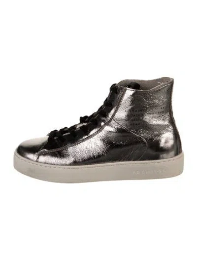 Pre-owned Allsaints Leather Colorblock Pattern Sneakers In Silver