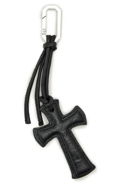 Allsaints Leather Cross Keyring In Metallic