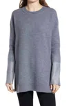Allsaints Leather Cuff Mid Length Side Slits Wool Sweater In Gray In Grey
