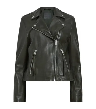 Allsaints Leather Dalby Biker Jacket In Green