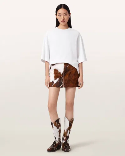 Allsaints Leather Dapple Cowhide Mini Skirt In Burgundy