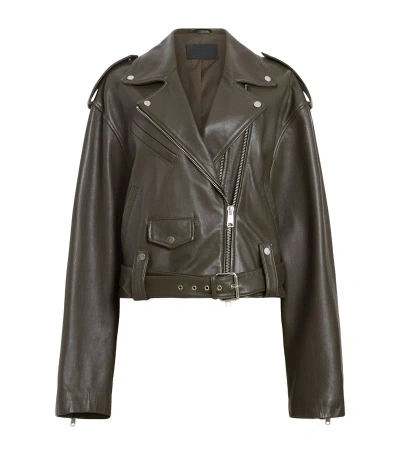 Allsaints Leather Dayle Biker Jacket In Green