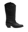 Allsaints Womens Black Dolly Embroidered-stitch Leather Western Boots In Black