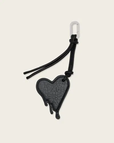 Allsaints Leather Drip Heart Leather Keyring In Black