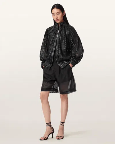 Allsaints Leather Dual Relaxed Fit Leather Bomber Jacket In Black