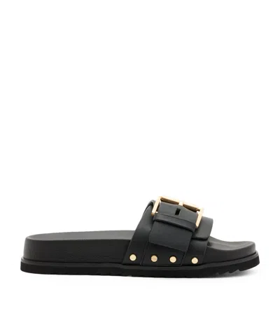 Allsaints Leather Ellie Stud Slides In Black