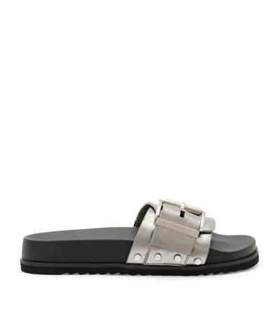 Allsaints Leather Ellie Stud Slides In Grey