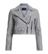 Allsaints Elora Cropped Slim Leather Biker Jacket In Grey