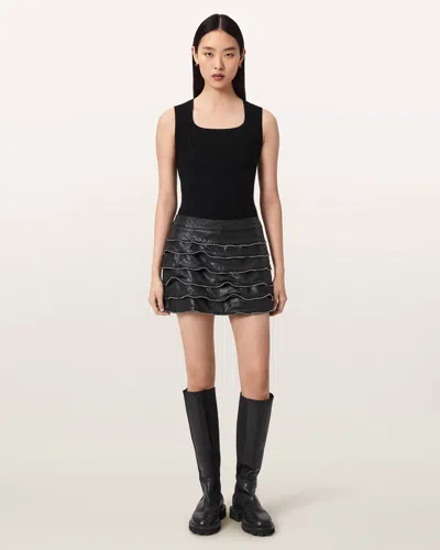 Allsaints Leather Emara Leather Mini Skirt In Black