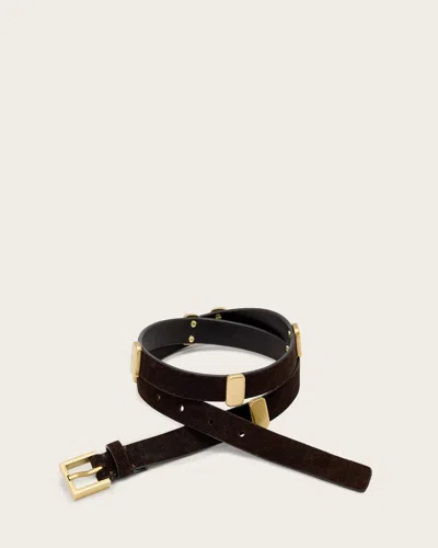 Allsaints Leather Esta Suede Belt In Black