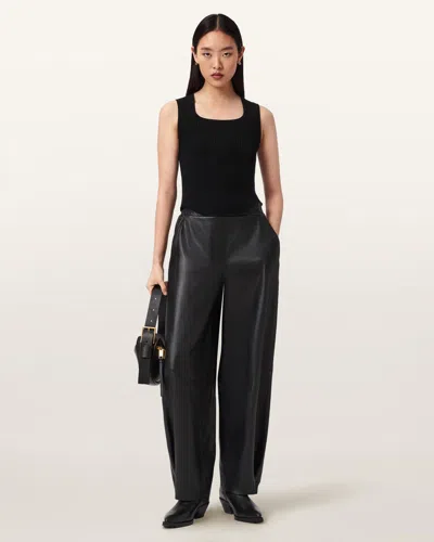 Allsaints Leather Etta Barrel Leg Leather Trousers In Black