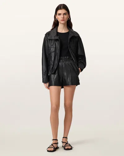 Allsaints Leather Fran High Rise Leather Shorts In Black
