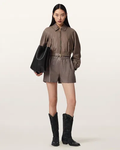 Allsaints Leather Fran High Rise Leather Shorts In Brown