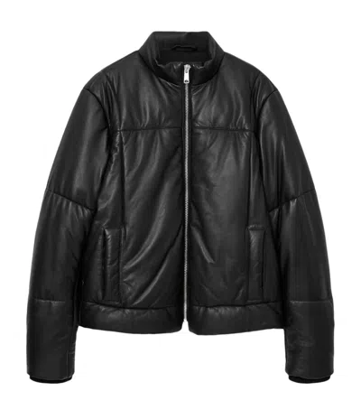 Allsaints Mens Black Furse Funnel-neck Leather Puffer Jacket Xxl