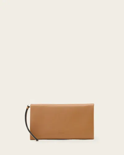 Allsaints Leather Harluna Leather Clutch Bag In Brown