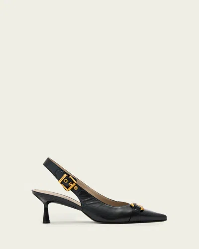 Allsaints Leather Hera Leather Slingback Shoes In Black